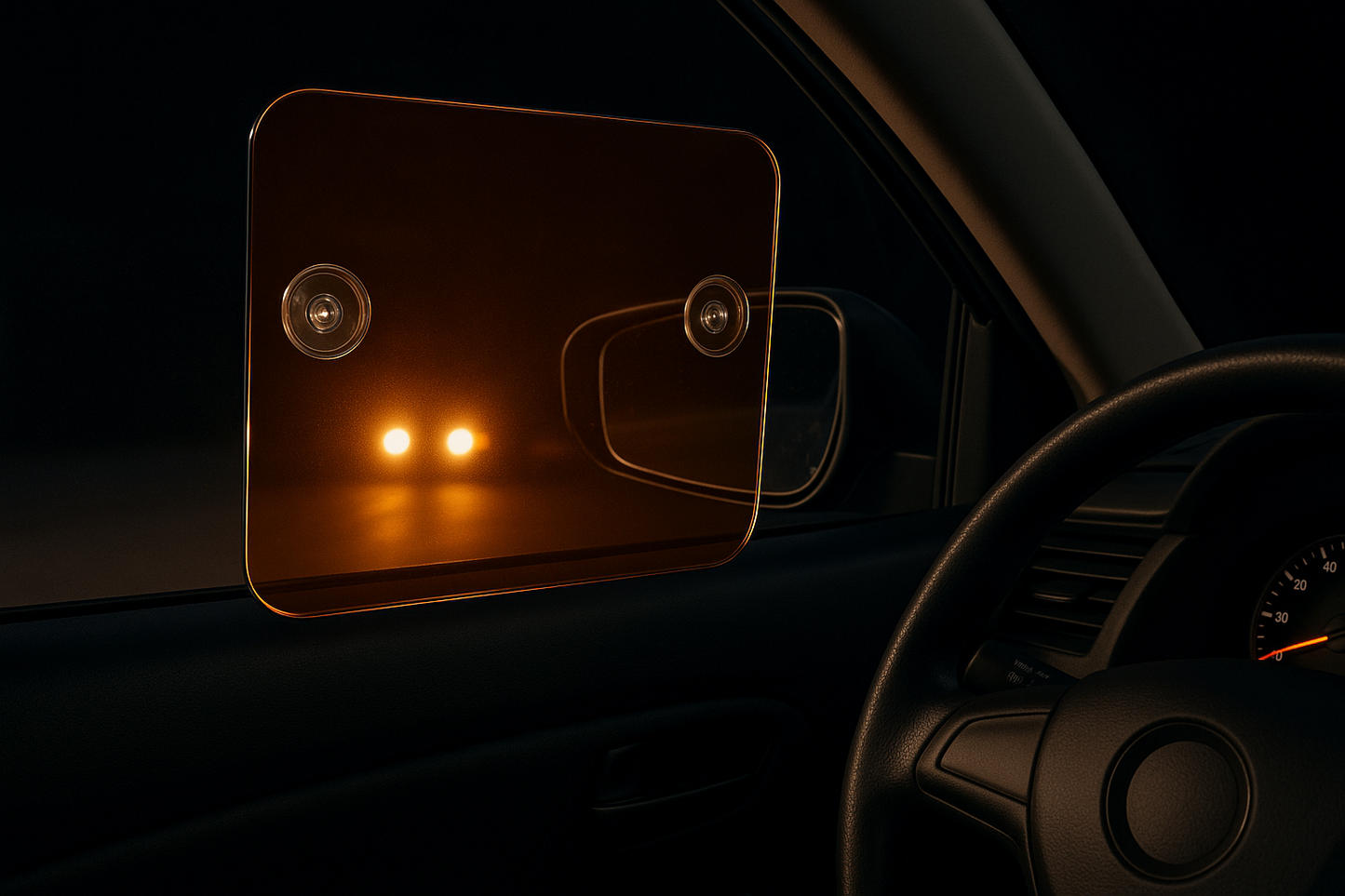 Anti-Glare Driving Shield tinded color with suction cup goes carwindow to block headlights thrue side mirrior